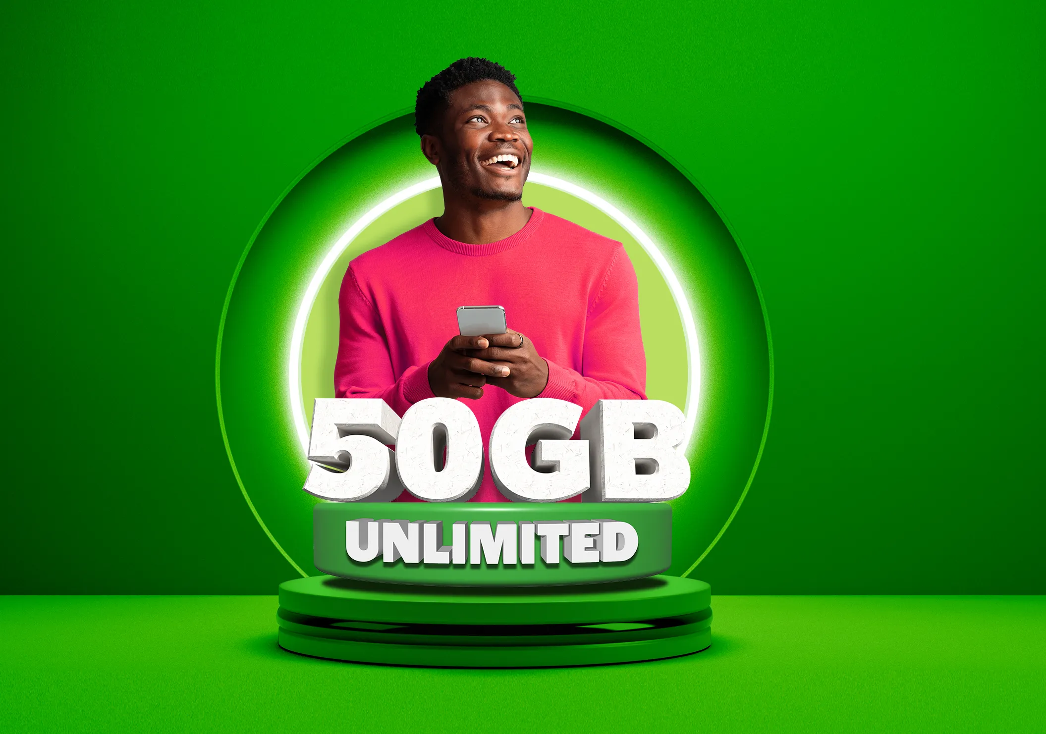 Person ecstatic and shouting about Melon Mobile 50 GB Unlimited plan.